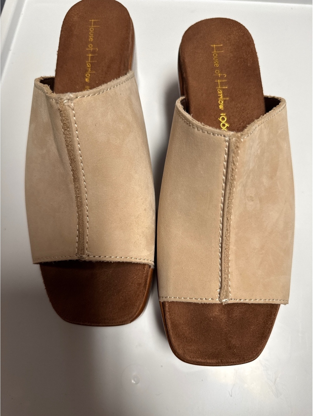 House of Harlow 1960 Griffin Ivory Leather Platform Mules Size 7.5 - Picture 3 of 7
